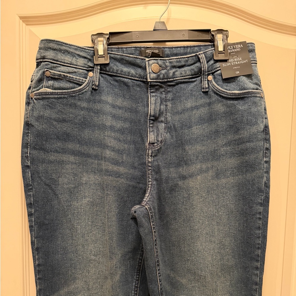 🌼NWT Simply Vera Vera Wang Dark Blue Mid-Rise Straight Leg Jeans - Picture 2 of 6